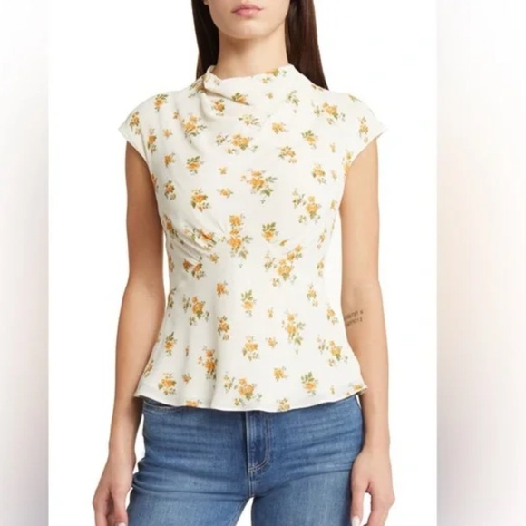 Reformation Tops - Reformation Bettie floral print high neck top size 10 zip back closure